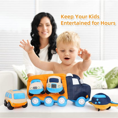 Soft Truck Toy Set with 4 Stuffed Baby Vehicles Toys