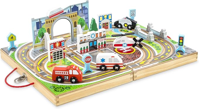 Wooden Take-Along Tabletop Town, 4 Rescue Vehicles