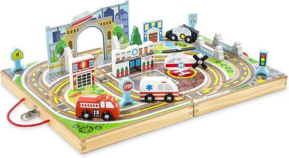 Wooden Take-Along Tabletop Town, 4 Rescue Vehicles